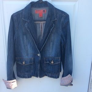 Mossimo dark wash/ distressed jean jacket/ blazer Sm/med